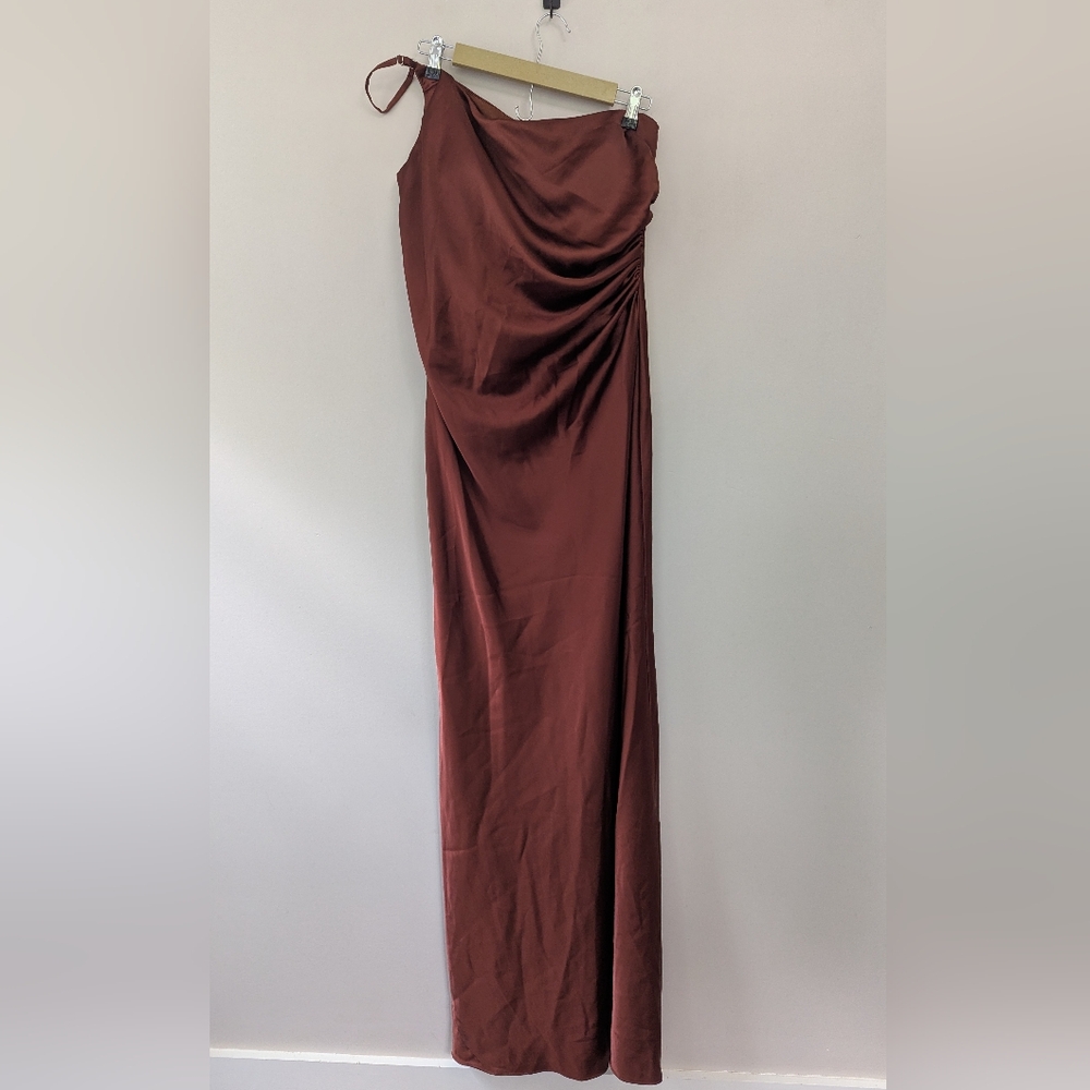 Reverly Jade Satin Dress Formal Wedding Guest One Shoulder - Picture 3 of 16